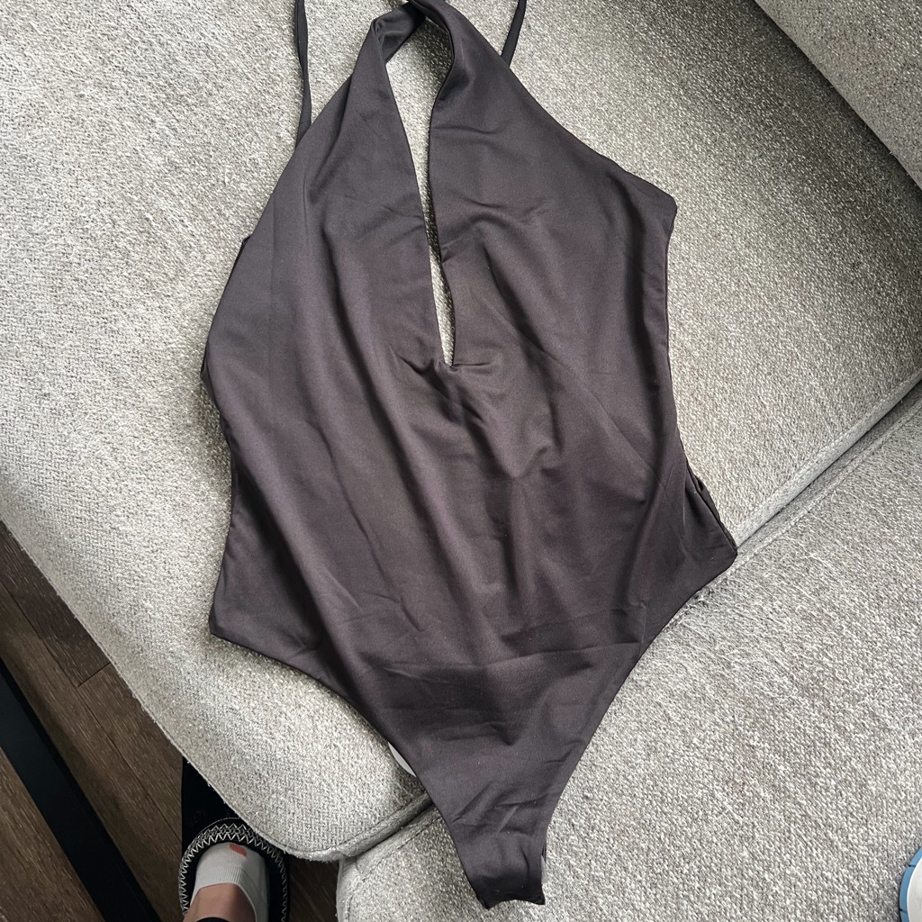 Princess Polly Black V-Neck Halter One-Piece Bodysuit